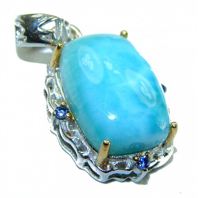 7.2 carat Natural Larimar from Dominican Republic .925 Sterling Silver handcrafted pendant