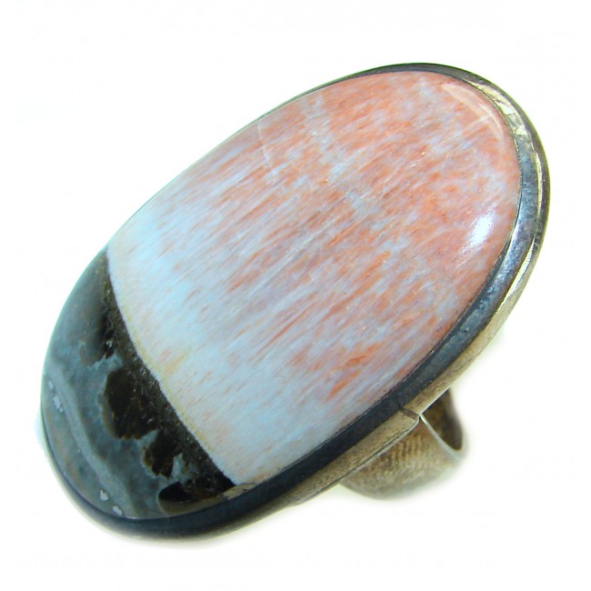 Huge Peachy Color Aventurine .925 Sterling Silver handcrafted Ring s. 10