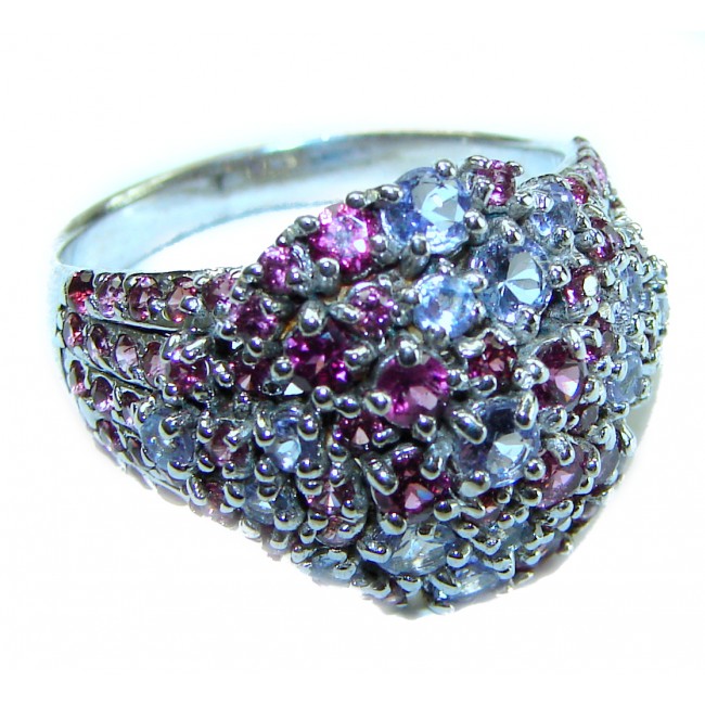 Blooming Rose Authentic 5.9 carat Garnet Tanznanite .925 Sterling Silver handcrafted Ring size 8