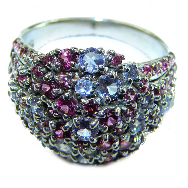 Blooming Rose Authentic 5.9 carat Garnet Tanznanite .925 Sterling Silver handcrafted Ring size 8