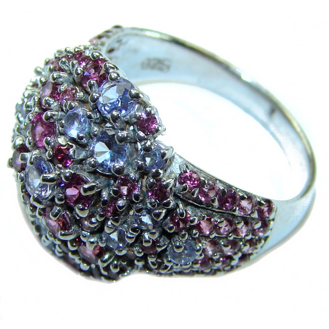 Blooming Rose Authentic 5.9 carat Garnet Tanznanite .925 Sterling Silver handcrafted Ring size 8