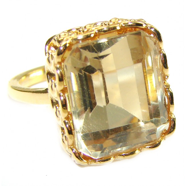 27.8 carat Genuine Lemon Quartz 14K Gold over .925 Sterling Silver handcrafted ring size 8