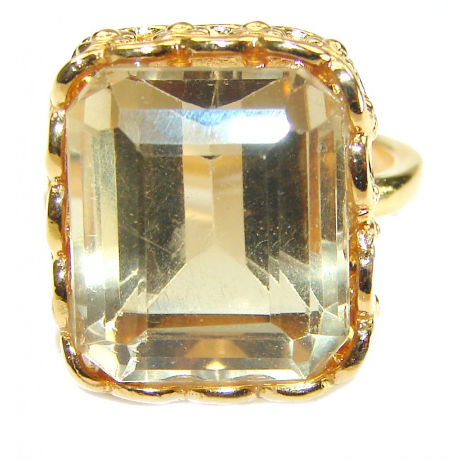 27.8 carat Genuine Lemon Quartz 14K Gold over .925 Sterling Silver handcrafted ring size 8