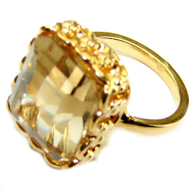 27.8 carat Genuine Lemon Quartz 14K Gold over .925 Sterling Silver handcrafted ring size 8