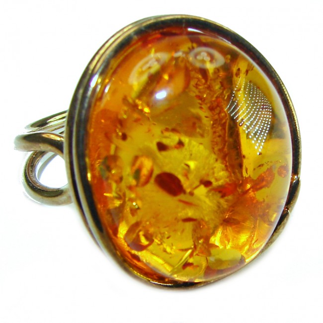 Baltic Amber 14K Gold over .925 Sterling Silver handcrafted ring; s. 7 adjustable