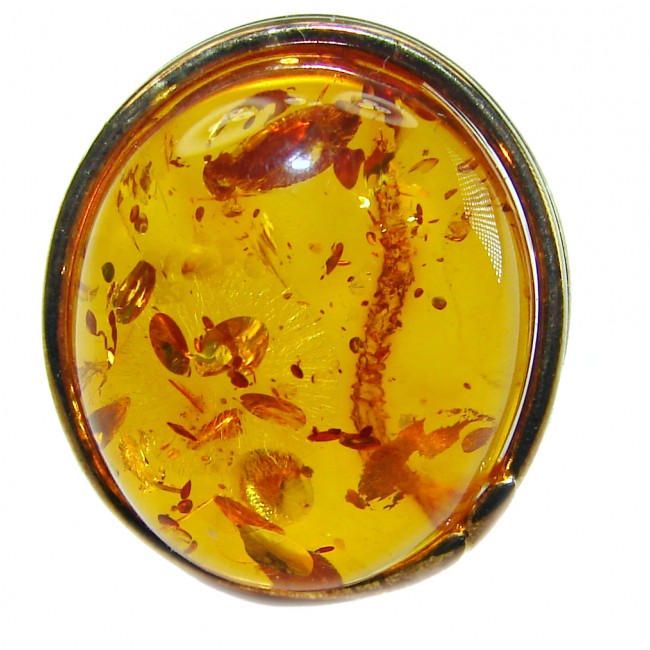 Baltic Amber 14K Gold over .925 Sterling Silver handcrafted ring; s. 7 adjustable