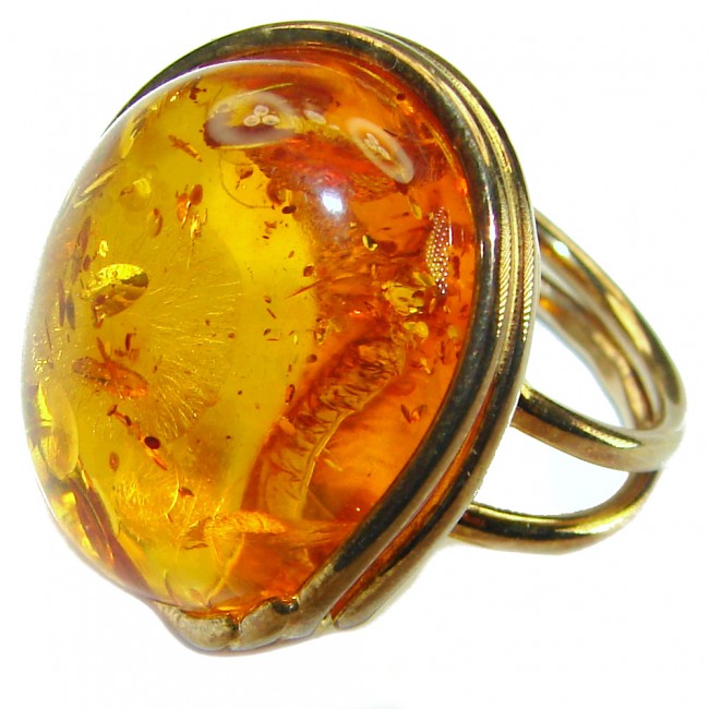 Baltic Amber 14K Gold over .925 Sterling Silver handcrafted ring; s. 7 adjustable