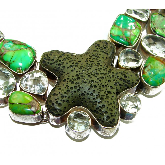 Authentic Fossilized Green Coral Green Turquoise .925 Sterling Silver Bohemian style handcrafted Necklace