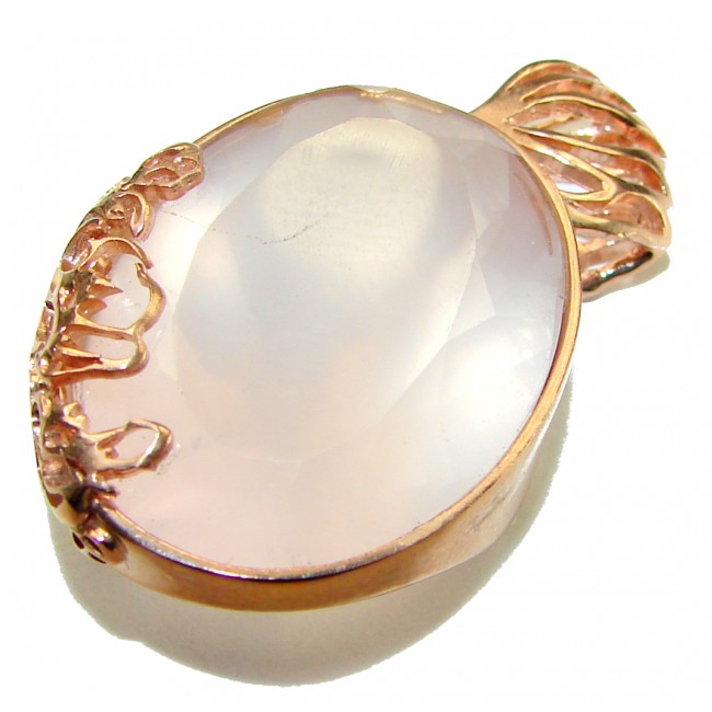 Vintage Beauty 45.5 CARAT Rose Quartz 14K Gold over .925 Sterling Silver handmade Pendant