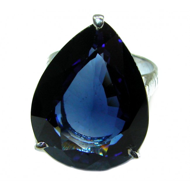 Divine Fire 17.8 carat London Blue Topaz .925 Sterling Silver handcrafted Ring size 8 1/4