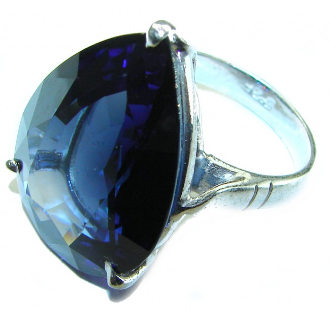 Divine Fire 17.8 carat London Blue Topaz .925 Sterling Silver handcrafted Ring size 8 1/4