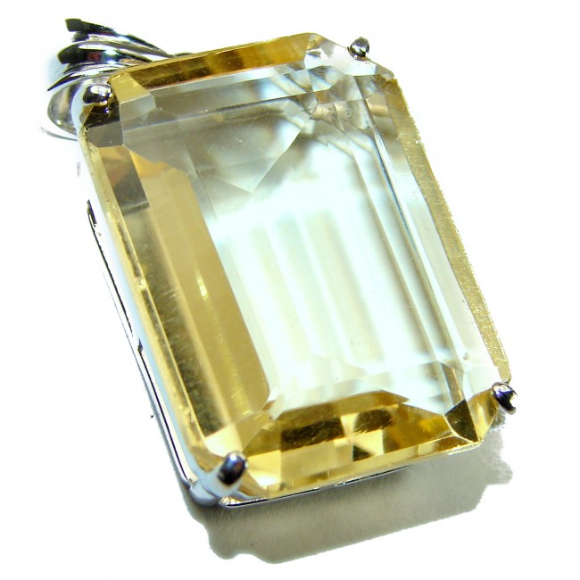 Emerald cut 22.3 carat Lemon Quartz .925 Sterling Silver handcrafted pendant