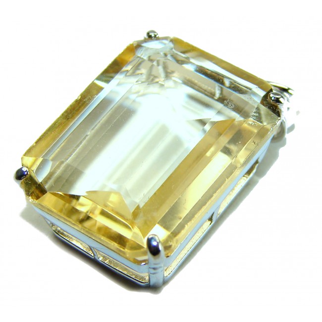 Emerald cut 22.3 carat Lemon Quartz .925 Sterling Silver handcrafted pendant