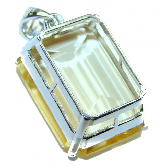 Emerald cut 22.3 carat Lemon Quartz .925 Sterling Silver handcrafted pendant