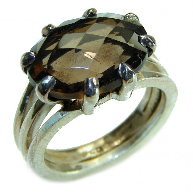 Noire natural 12 carat Smoky Topaz .925 Sterling Silver handcrafted Ring size 8