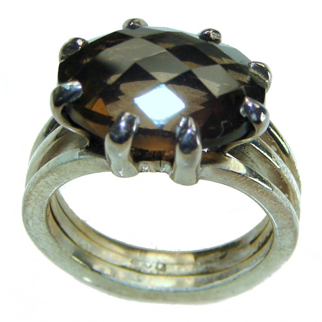 Noire natural 12 carat Smoky Topaz .925 Sterling Silver handcrafted Ring size 8