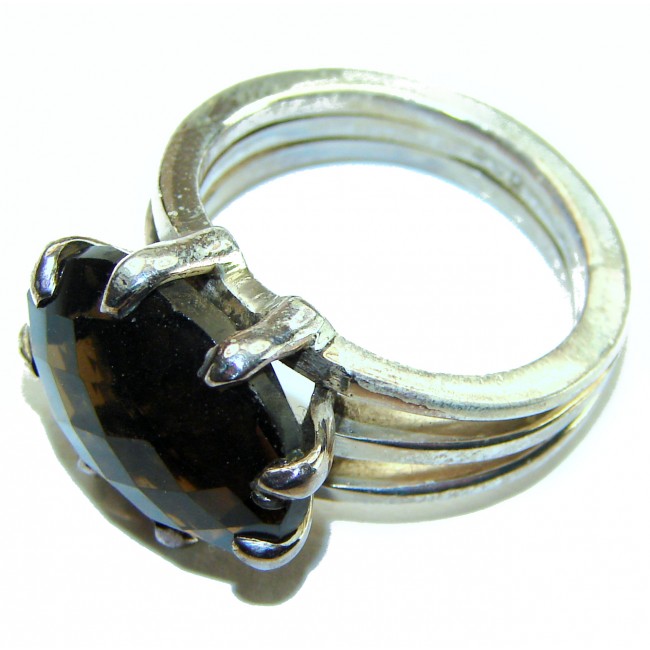 Noire natural 12 carat Smoky Topaz .925 Sterling Silver handcrafted Ring size 8