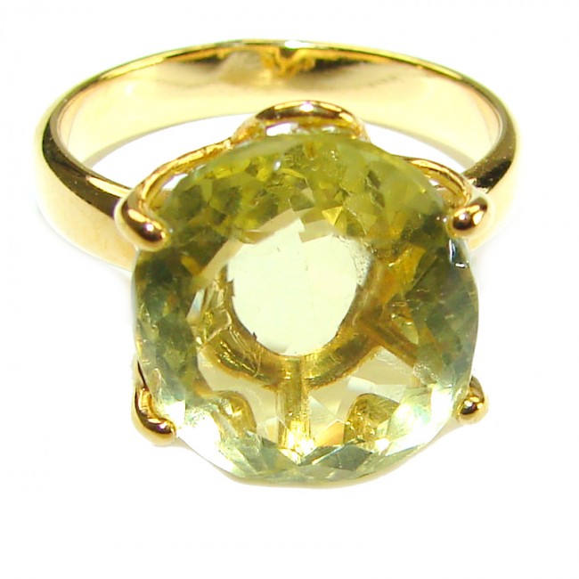 10.8 carat Genuine Lemon Quartz 14K Gold over .925 Sterling Silver handcrafted ring size 7