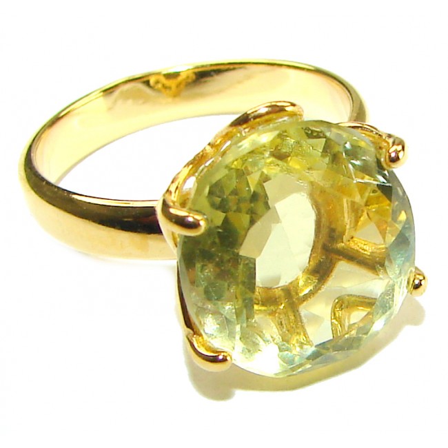 10.8 carat Genuine Lemon Quartz 14K Gold over .925 Sterling Silver handcrafted ring size 7