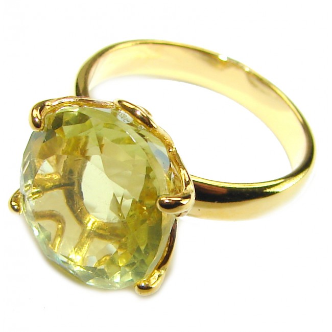 10.8 carat Genuine Lemon Quartz 14K Gold over .925 Sterling Silver handcrafted ring size 7