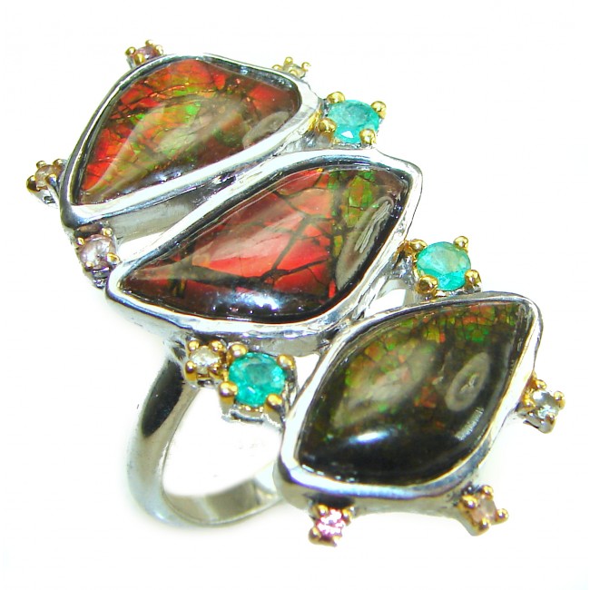 Outstanding Genuine Canadian Ammolite .925 Sterling Silver handmade ring size 8