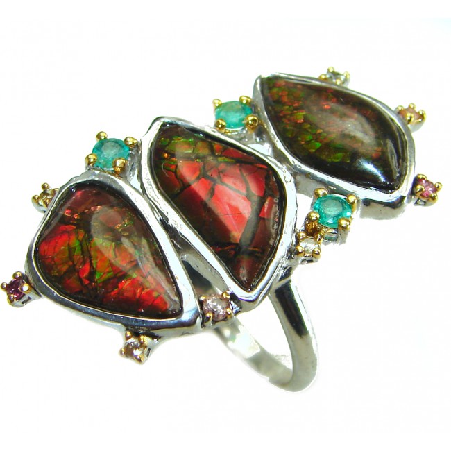 Outstanding Genuine Canadian Ammolite .925 Sterling Silver handmade ring size 8