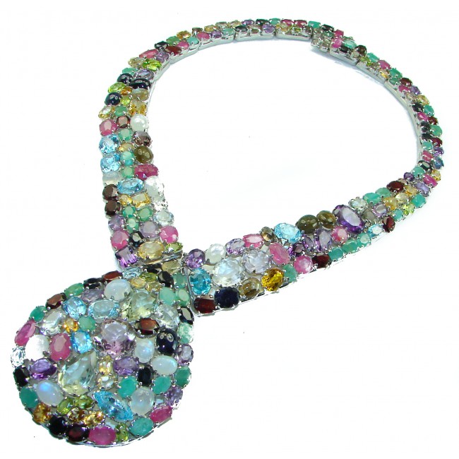 A Heritage in Bloom Authentic 452.5 carat Multigem .925 Sterling Silver handcrafted Necklace