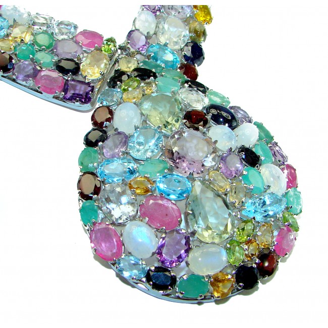 A Heritage in Bloom Authentic 452.5 carat Multigem .925 Sterling Silver handcrafted Necklace