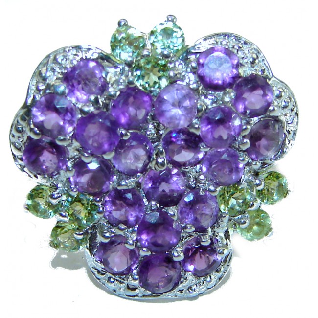 Unique design 11.5 carat Amethyst Peridot .925 Sterling Silver Handcrafted Ring size 6 1/4