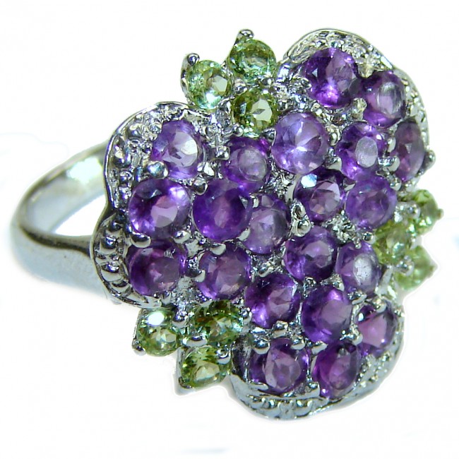 Unique design 11.5 carat Amethyst Peridot .925 Sterling Silver Handcrafted Ring size 6 1/4