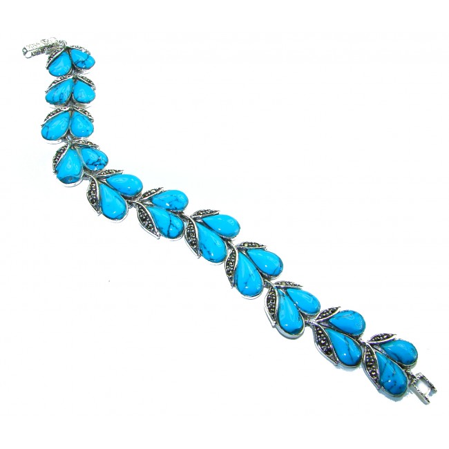 Fantastic inlay Turquoise Marcasite .925 Silver handmade Bracelet