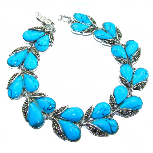 Fantastic inlay Turquoise Marcasite .925 Silver handmade Bracelet