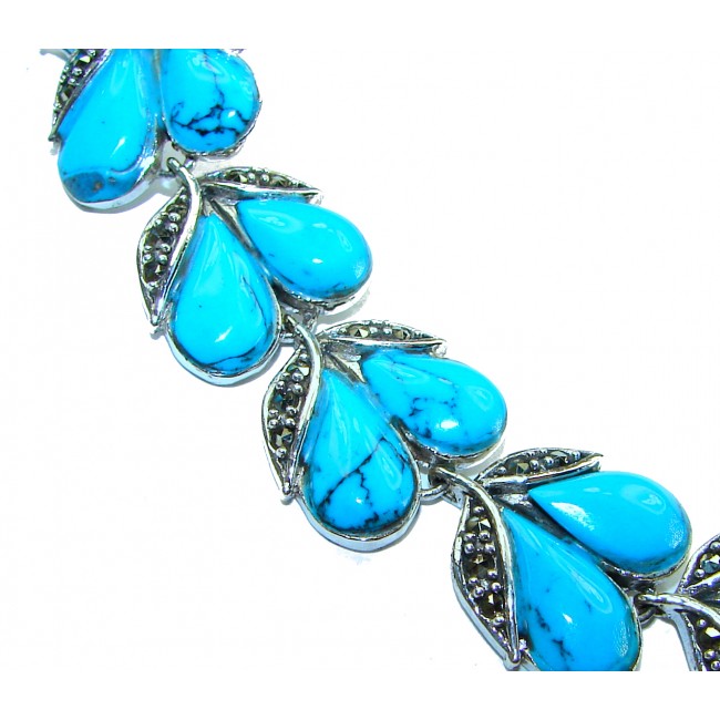 Fantastic inlay Turquoise Marcasite .925 Silver handmade Bracelet