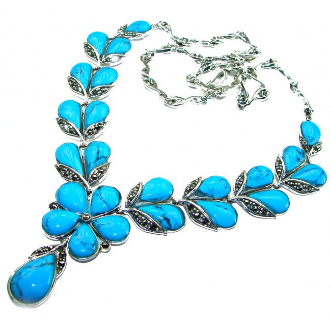 Genuine inlay Turquoise Marcasite .925 Sterling Silver handmade handcrafted Necklace