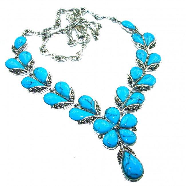 Genuine inlay Turquoise Marcasite .925 Sterling Silver handmade handcrafted Necklace