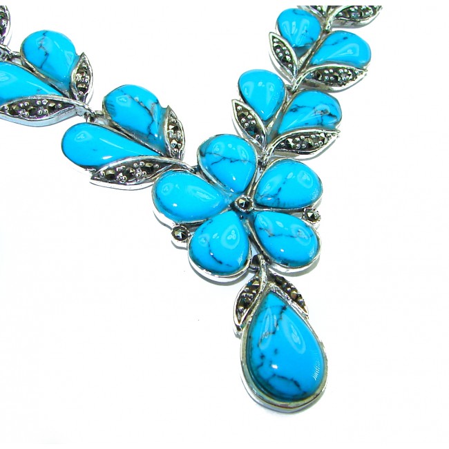 Genuine inlay Turquoise Marcasite .925 Sterling Silver handmade handcrafted Necklace