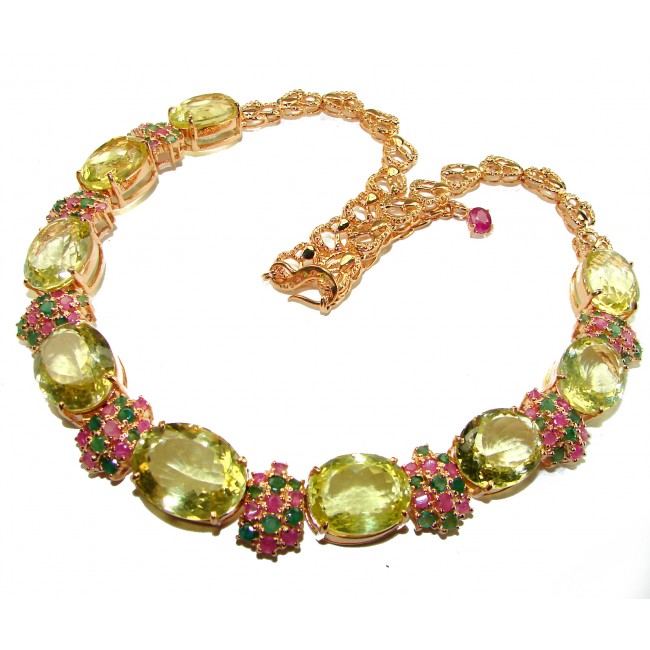 Born In Roma - Italy made 205.5 carat Multi - Gems 18k Gold over .925 Sterling Silver handmade necklace