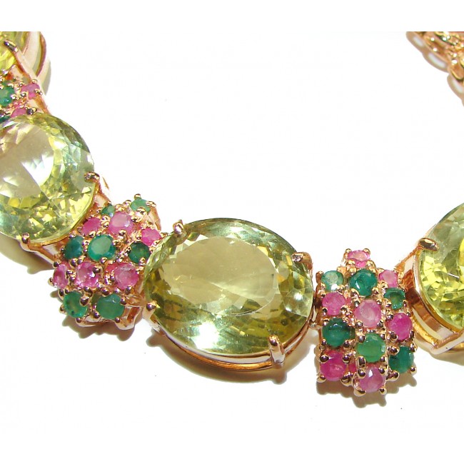 Born In Roma - Italy made 205.5 carat Multi - Gems 18k Gold over .925 Sterling Silver handmade necklace