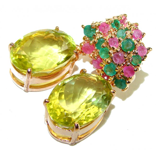 Born In Roma - Italy made 25.5 carat Multi - Gems 18k Gold over .925 Sterling Silver handmade Statement earrings