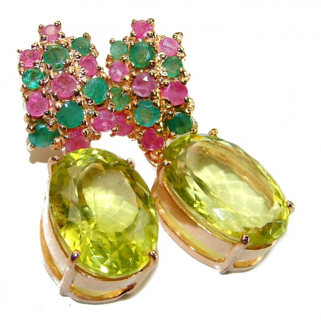 Born In Roma - Italy made 25.5 carat Multi - Gems 18k Gold over .925 Sterling Silver handmade Statement earrings