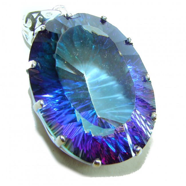 48.2 carat oval cut Mystic Aurora Topaz .925 Sterling Silver handcrafted Pendant