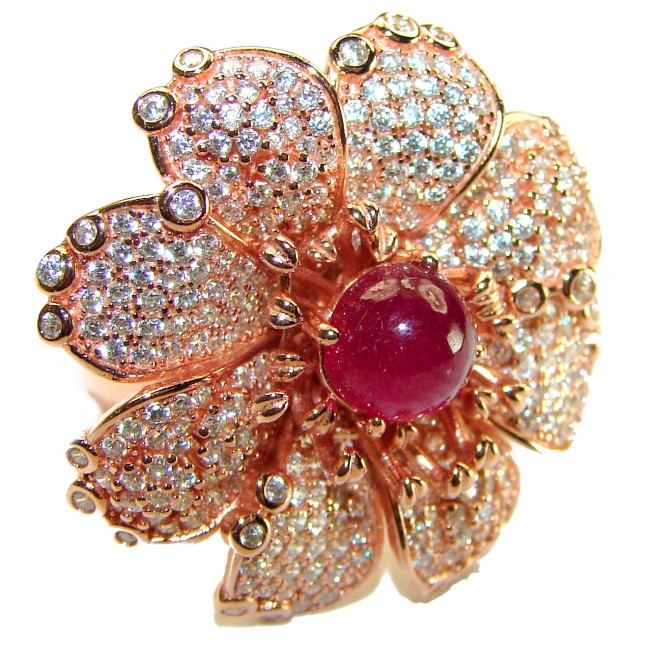 Bella Rosa authentic 8.9 carat Ruby White Sapphire 18K Gold over .925 Sterling Silver handcrafted Statement Ring size 7