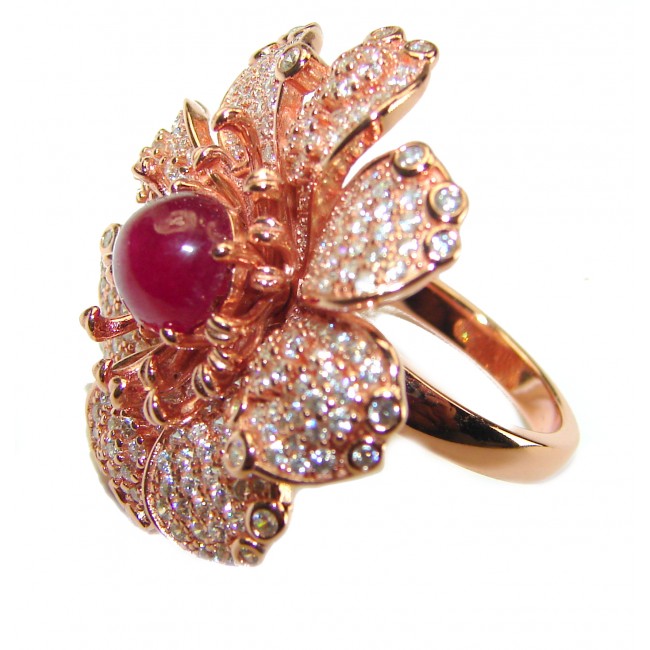 Bella Rosa authentic 8.9 carat Ruby White Sapphire 18K Gold over .925 Sterling Silver handcrafted Statement Ring size 7