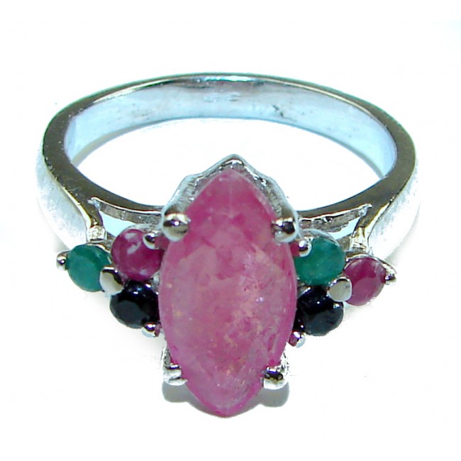 Authentic 4.3 carat Ruby Emerald .925 Sterling Silver handmade Cocktail Ring s. 7 3/4