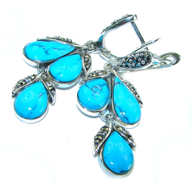 Great authentic inlay Turquoise .925 Sterling Silver handcrafted Earrings