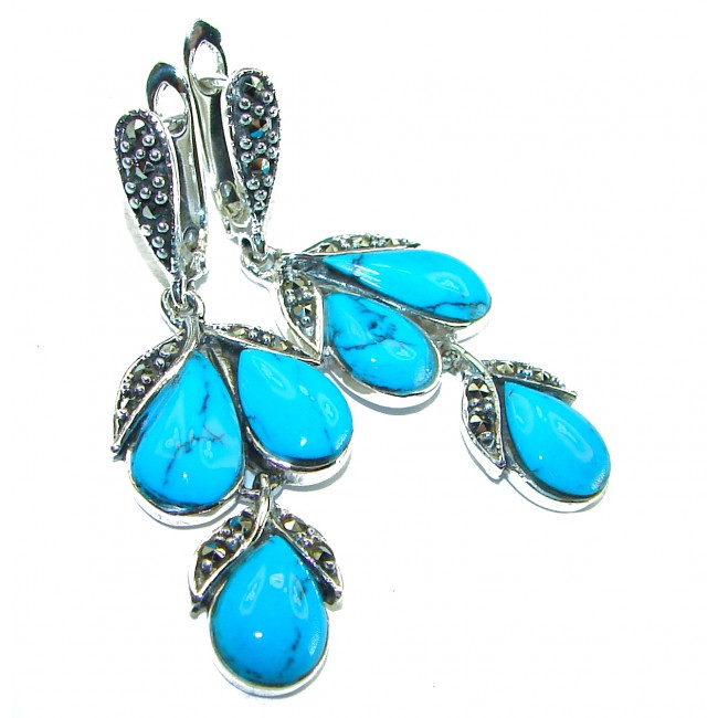 Great authentic inlay Turquoise .925 Sterling Silver handcrafted Earrings