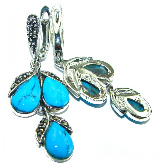 Great authentic inlay Turquoise .925 Sterling Silver handcrafted Earrings