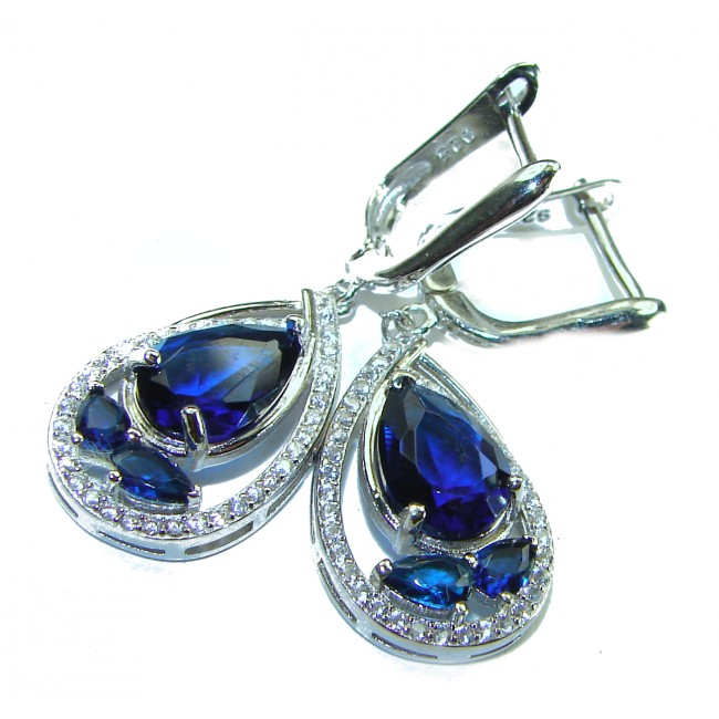 Splendid 8.5 carat London Blue Topaz .925 Sterling Silver Handcrafted Earrings