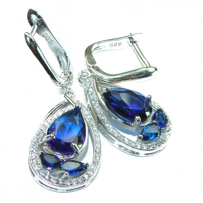 Splendid 8.5 carat London Blue Topaz .925 Sterling Silver Handcrafted Earrings