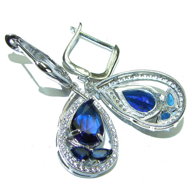 Splendid 8.5 carat London Blue Topaz .925 Sterling Silver Handcrafted Earrings